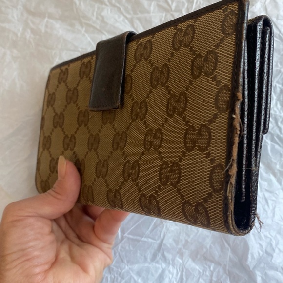 Gucci wallet with canvas/leather monogram tan and brown wallet sold as is - Picture 6 of 16